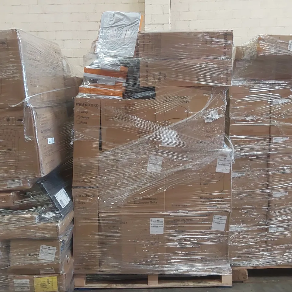 PALLET CONTAINING A LARGE QUANTITY OF MULTIFUNCTIONAL BATHROOM SOFAS, MULTIFUNCTIONAL SUPPORT PILLOWS AND OTHER ASSORTED PRODUCTS