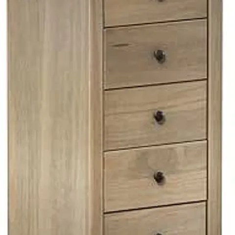 BOXED PANAMA 5 DRAWER NARROW CHEST IN DISTRESSED WAXED PINE (1 BOX)