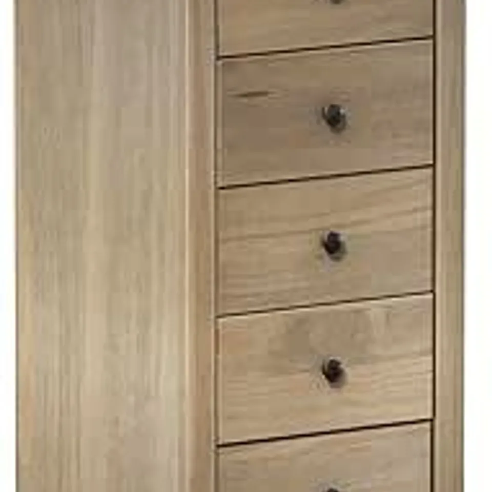 BOXED PANAMA 5 DRAWER NARROW CHEST IN DISTRESSED WAXED PINE (1 BOX)
