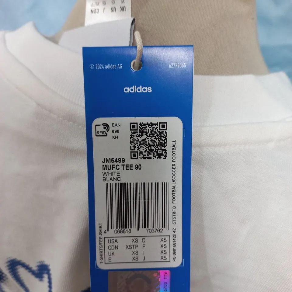 ADIDAS MUFC TEE 92 MANCHESTER UNITED WHITE T-SHIRT UK XS