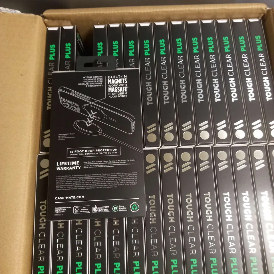 BOX OF APPROXIMATELY 56 CASEMATE TOUGH CLEAR PLUS IPHONE 13 PRO PHONE CASES WITH MAGSAFE 