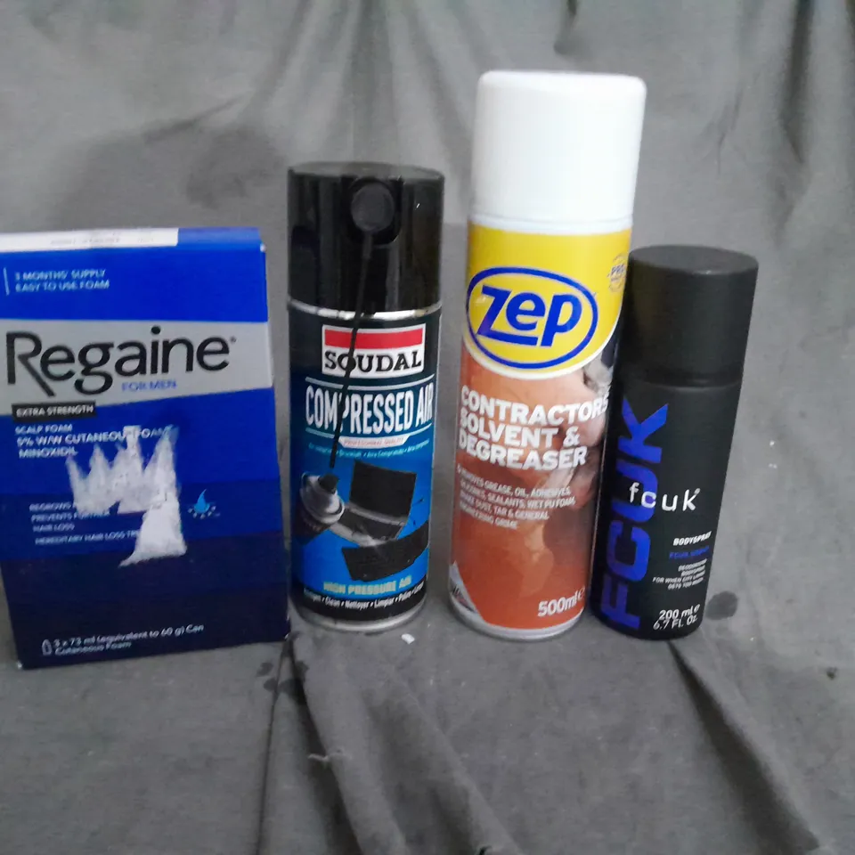 BOX OF APPROXIMATELY 15 AEROSOLS TO INCLUDE  - REGAINE - ZEP - FCUK - COLLECTION ONLY 