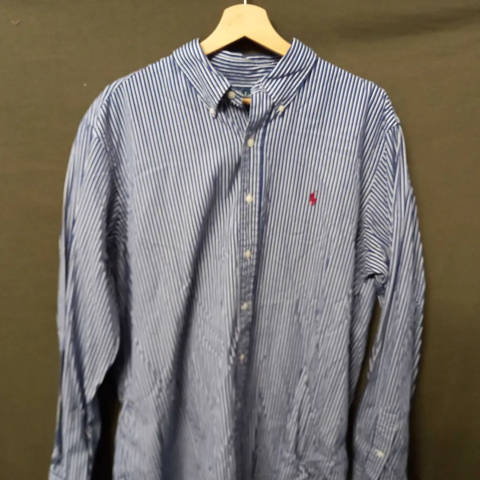 RALPH LAUREN WHITE STRIPED LONG SLEEVE BUTTON SHIRT IN BLUE - XL