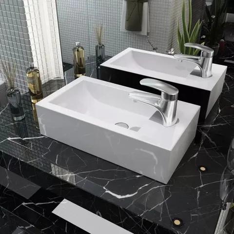 BOXED BELFRY BATHROOM ROBBYN 46MM L Γ 255MM W WHITE CERAMIC RECTANGULAR BASIN