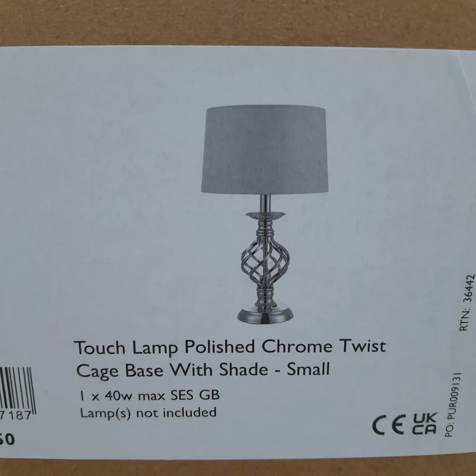 BOXED IFFLEY SMALL TOUCH TABLE LAMP IN POLISHED CHROME WITH IVORY SILK SHADE