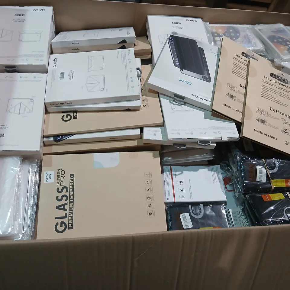 PALLET CONSISTING OF A LARGE QUANTITY OF ASSORTED ELECTRICAL ACCESSORIES TO INCLUDE; EPico hero flip case, tech 21 studio colour phone case, glass scree pro+ premium tempered and AA PROTECT IT IPAD MI
