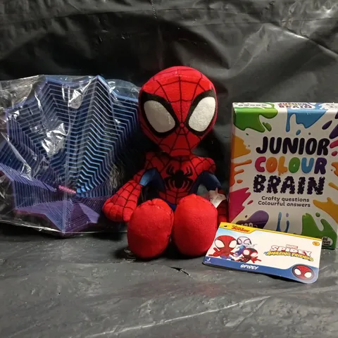 APPROXIMATELY 10 ASSORTED TOYS AND GAMES TO INCLUDE SPIDEY PLUSH, JUNIOR COLOUR BRAIN, ETC