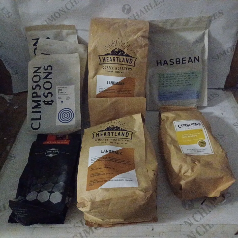 GROUP OF APPROX 5 ASSORTED COFFEE ITEMS TO INCLUDE HEARTLAND, HASBEAN, VOLCANO ETC