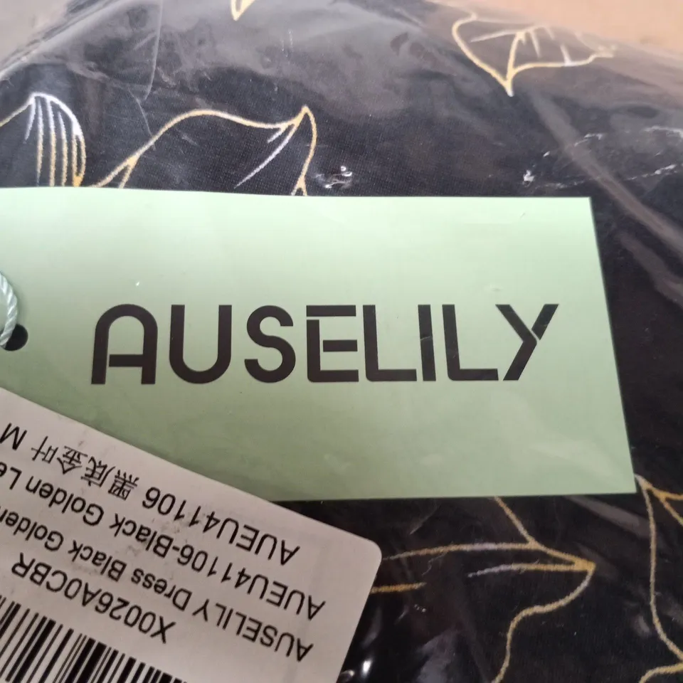 AUSELILY DRESS BLACK GOLDEN LEAF SIZE M IN PLASTIC PACKAGING 