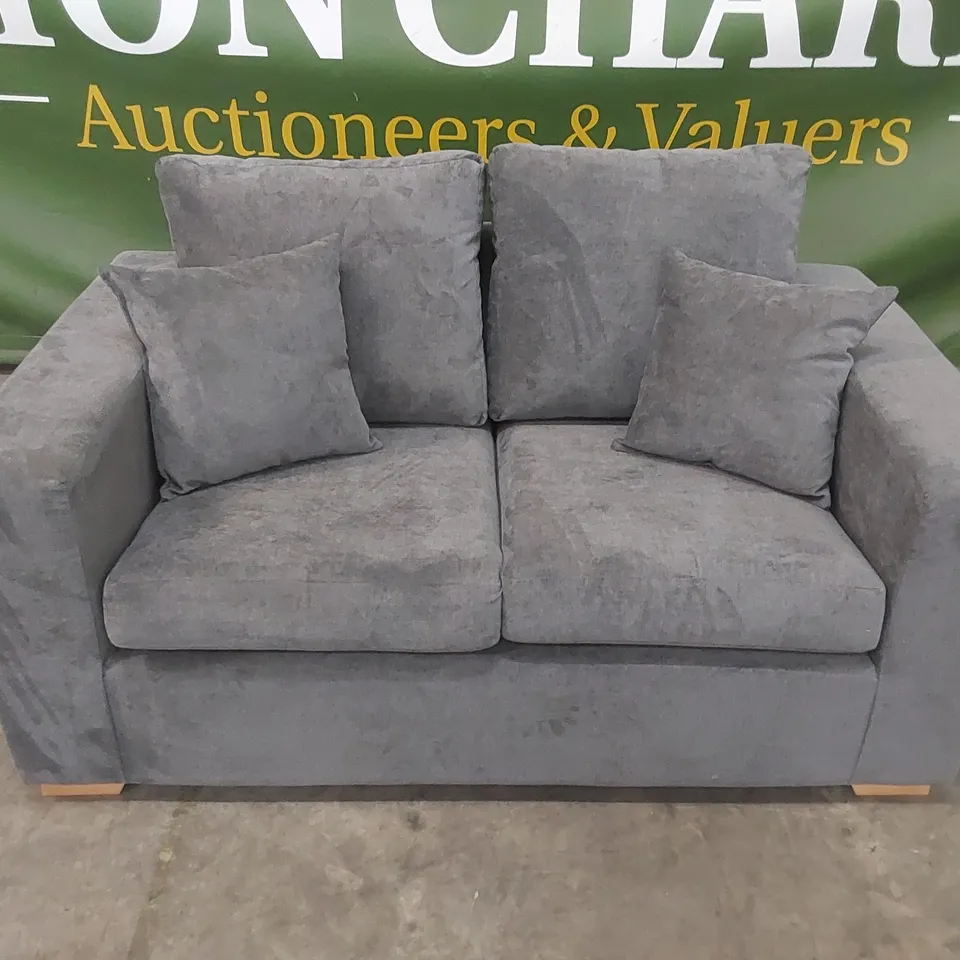 DESIGNER VALENCIA SMALL 2 SEATER GREY FABRIC UPHOLSTERED SOFA 