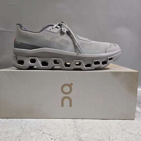 BOXED PAIR OF ON CLOUDMONSTER VOID SHOES IN ALLOY/GLACIER SIZE UK 12