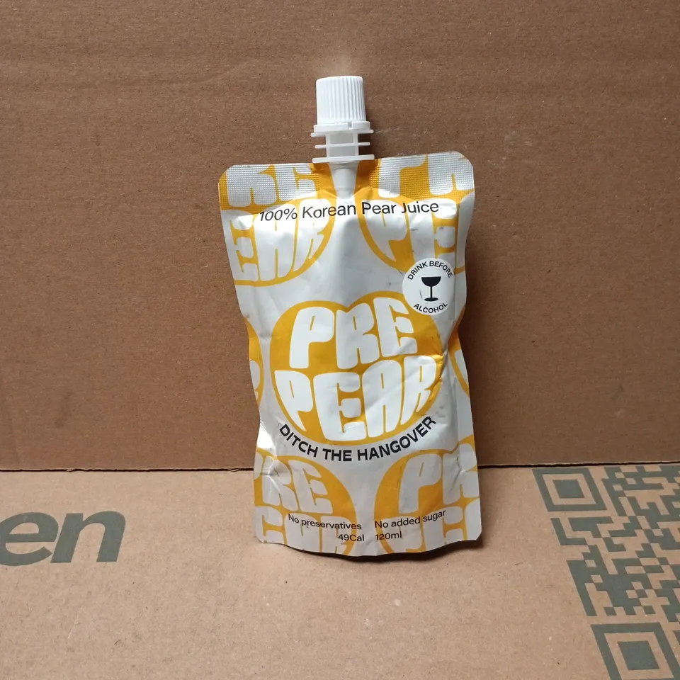 BOX OF APPROXIMATELY 30 X PRE PEAR 100% KOREAN PEAR JUICE "DITCH THE HANGOVER" PRE ALCOHOL DRINK 120ML