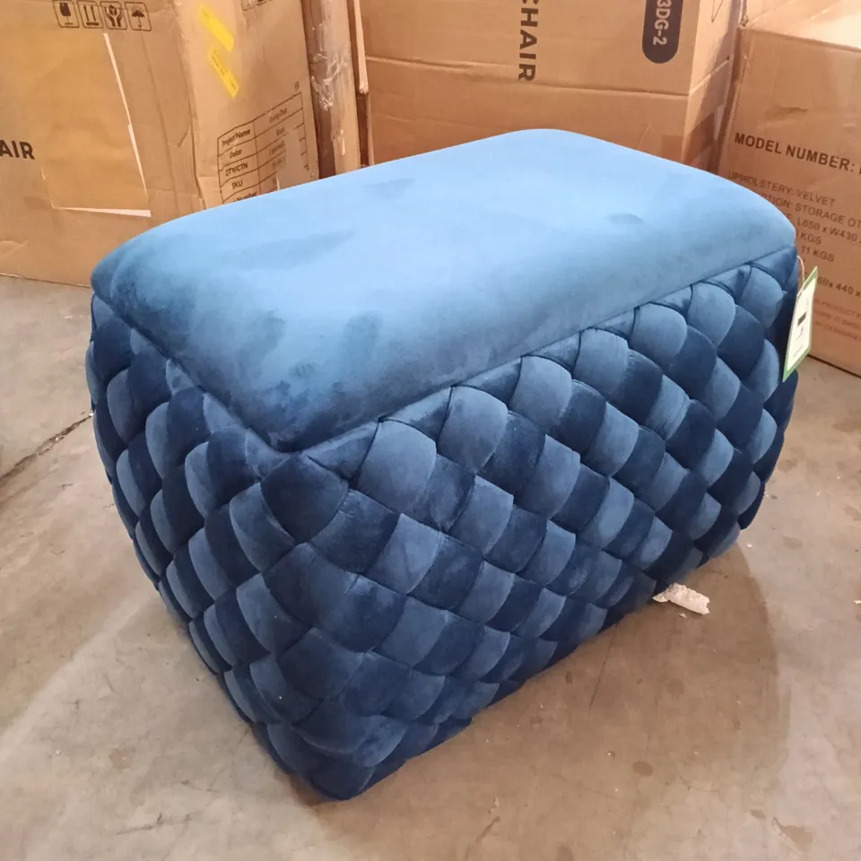BOXED VELVET STORAGE OTTOMAN - DARK BLUE (1 BOX)