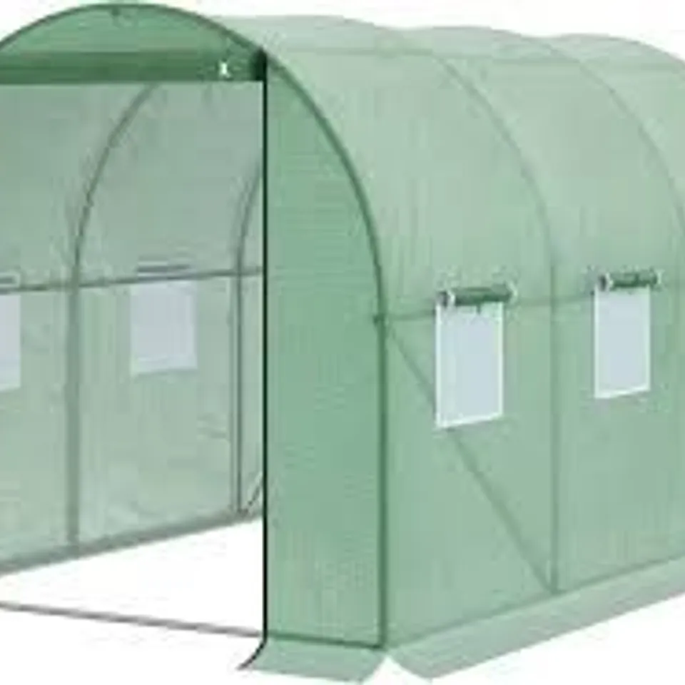 BOXED OUTSUNNY WALK-IN POLYTUNNEL GREENHOUSE, OUTDOOR GARDEN TUNNEL GREENHOUSE TENT WITH ZIPPED ROLL-UP DOOR AND 6 MESH WINDOWS, 3 X 2M