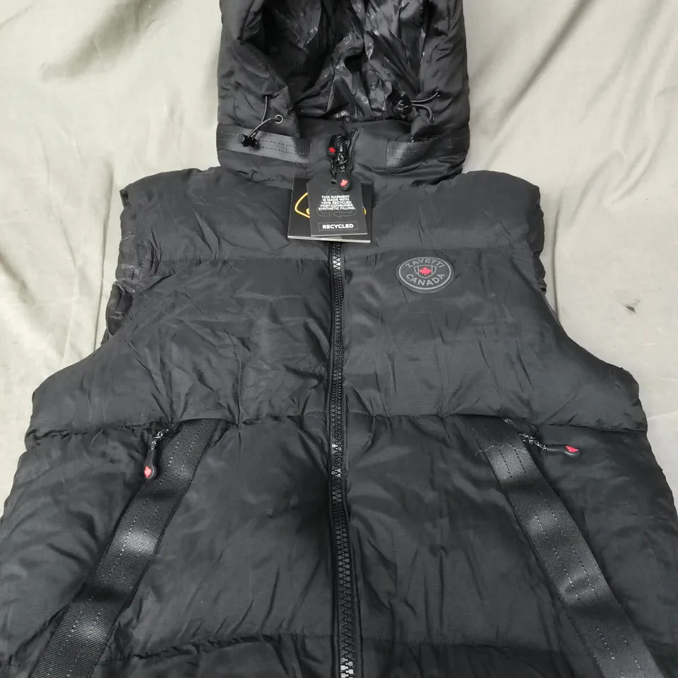 ZAVETTI CANADA RECYCLED PUFFER GILET– BLACK, HOODED- SIZE M