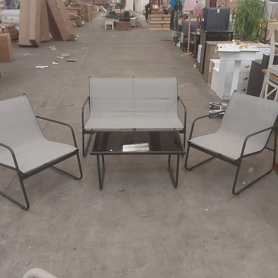 OUTDOOR POPPELL 4-PIECE PATIO FURNITURE SET WITH 2 CHAIRS & GLASS COFFEE TABLE FRAME COLOUR: BLACK