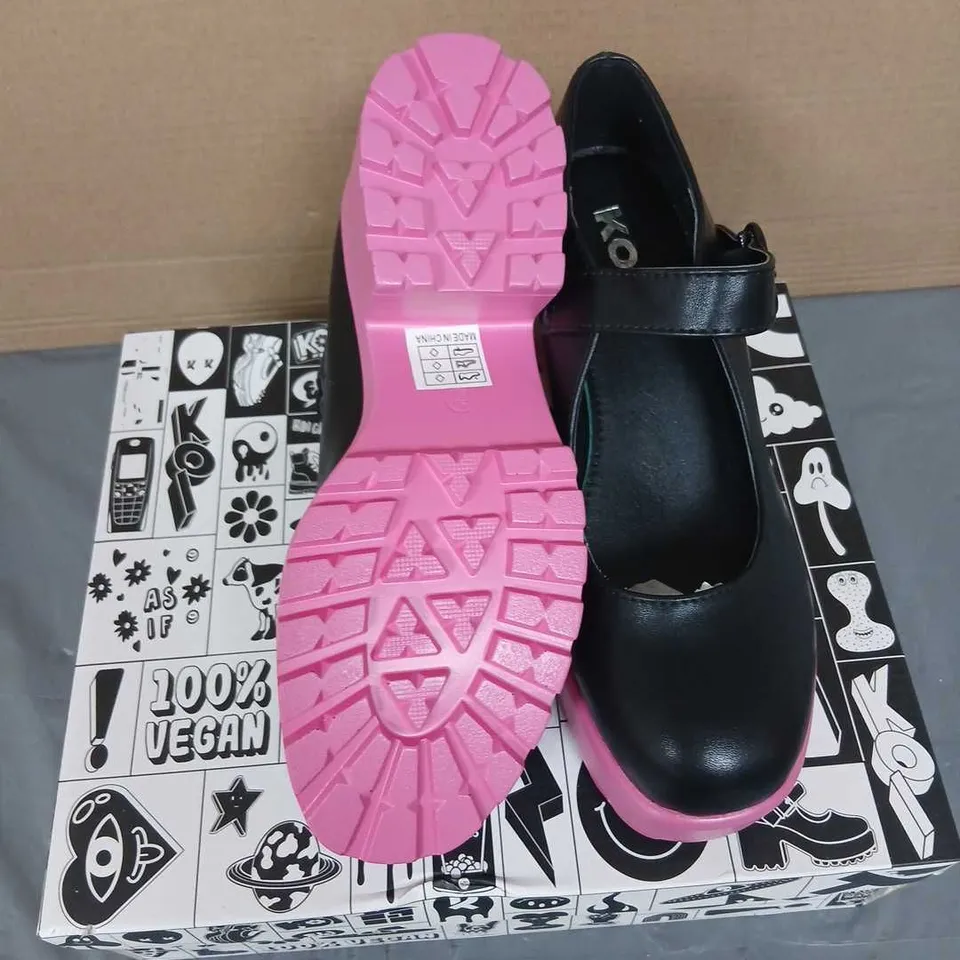 BRAND NEW KOI FOOTWEAR BLACK & PINK PLATFORM MARY JANE SHOES – UK 4