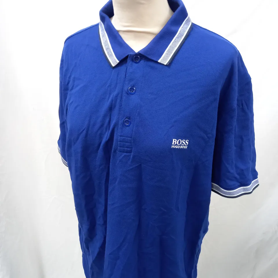 BLUE HUGO BOSS POLO T-SHIRT WITH LOGO PRINTED COLLAR