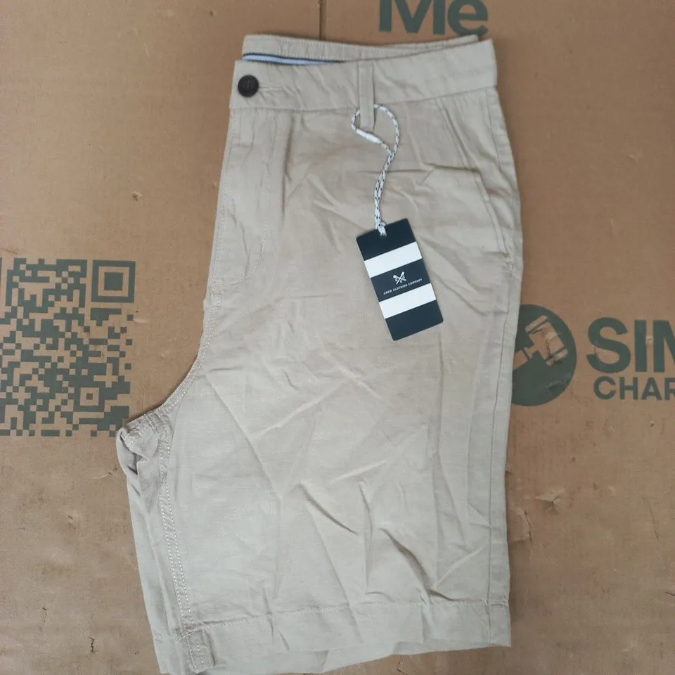 CREW CLOTHING COMPANY PLAIN LINEN BLEND SHORTS IN STONE SIZE 36