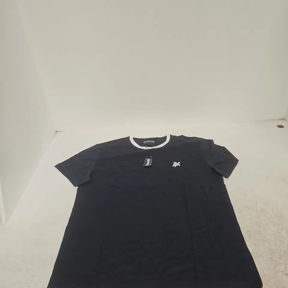 VILEBREQUIN MEN'S NAVY T-SHIRT WITH WHITE CREW NECK TRIM AND TURTLE LOGO – UK XL