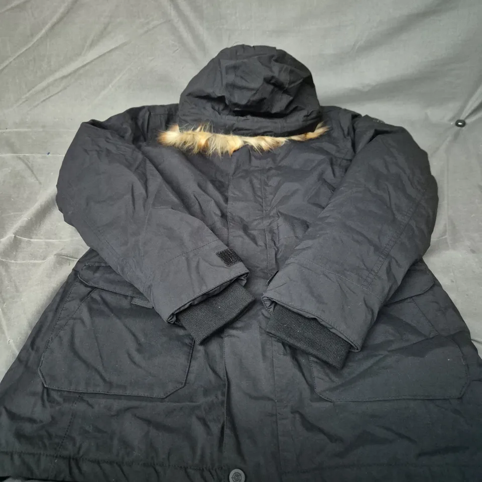 TOG24 BLACK PARKA COAT WITH FAUX FUR TRIM HOOD