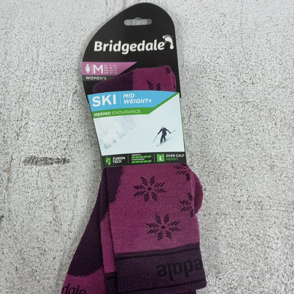 BRIDGEDALE WOMEN'S SKI SOCKS – MERINO ENDURANCE, MID WEIGHT (UK 5–6.5) – PURPLE