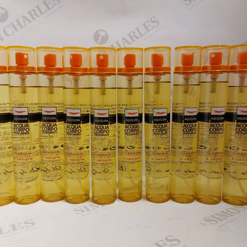 BOX OF 10 AQUOLINA ORANGE & VANILLA SCENTED BODY WATER - 150ML  