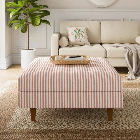 BOXED ZOE PINSTRIPE FABRIC SQUARE STORAGE FOOTSTOOL TERRACOTTA (1 BOX)