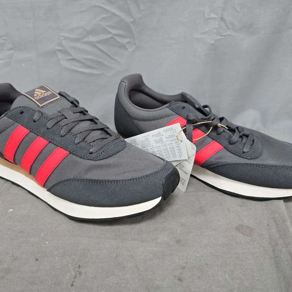 UNBOXED PAIR OF ADIDAS RUN 60S 3.0 TRAINERS IN GREY/RED SIZE UK 6.5