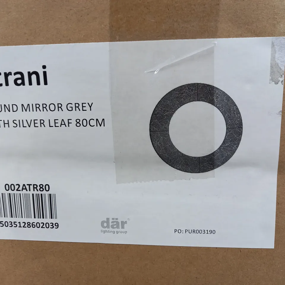 ATRANI ROUND GREY WITH SILVER LEAF MIRROR 80CM - COLLECTION ONLY