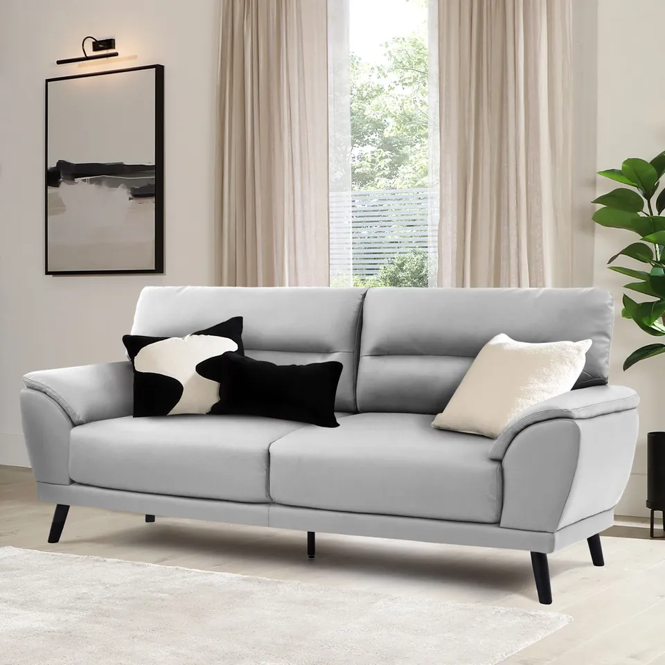 BOXED ALENA LIGHT GREY THREE SEATER SOFA
