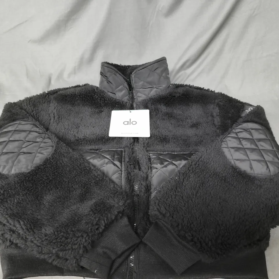 ALO YOGA SHERPA EDGE BOMBER JACKET – BLACK – SIZE S