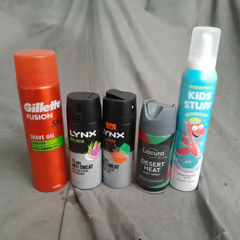 BOX OF APPROXIMATELY 15 AEROSOLS TO INCLUDE  - GILETTE FUSION - LYNX - DESERT - KID STUFF   COLLECTION ONLY 