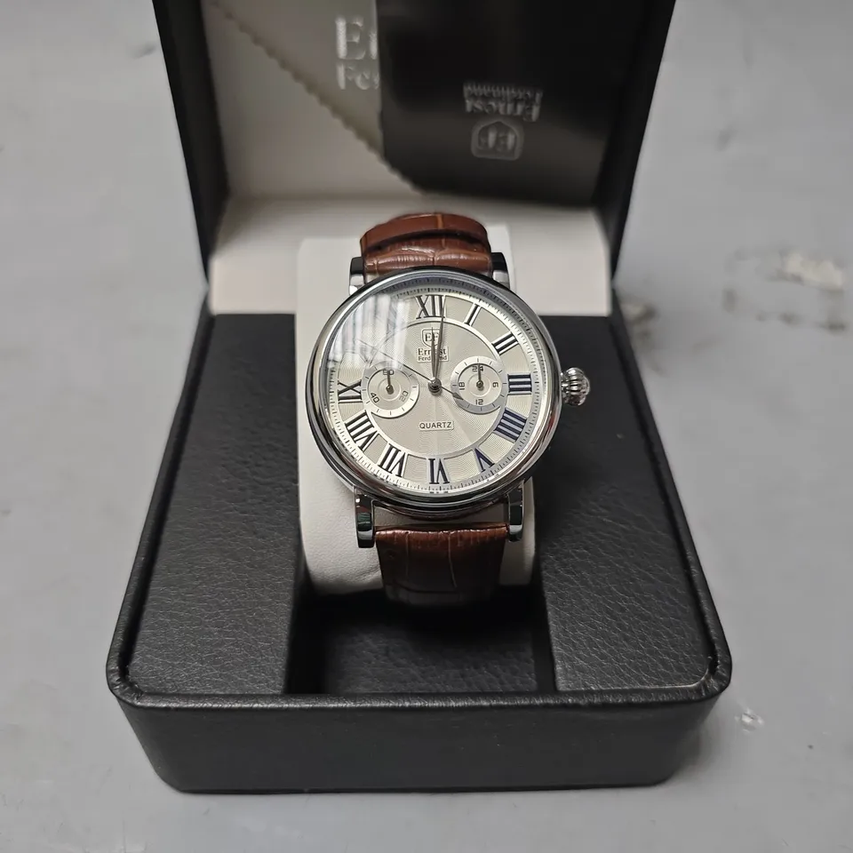 ERNEST FERDINAND WATCH – FUNCTIONING SUB DIALS – LEATHER STRAP –  GIFT BOX