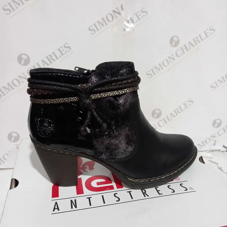 RIEKER ANKLE BOOTS WITH TASSLE FEATURE, BLACK - UK SIZE 6