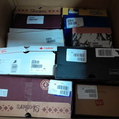 BOX OF APPROXIMATELY 8 ASSORTED PAIRS OF SHOES IN VARIOUS SIZES & STYLES & COLOURS 