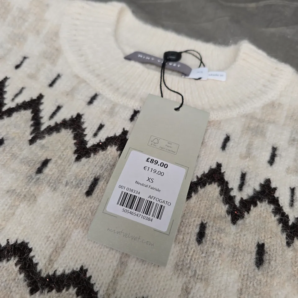 MINT VELVET WOMEN'S KNIT JUMPER – NEUTRAL FAIRISLE, XS