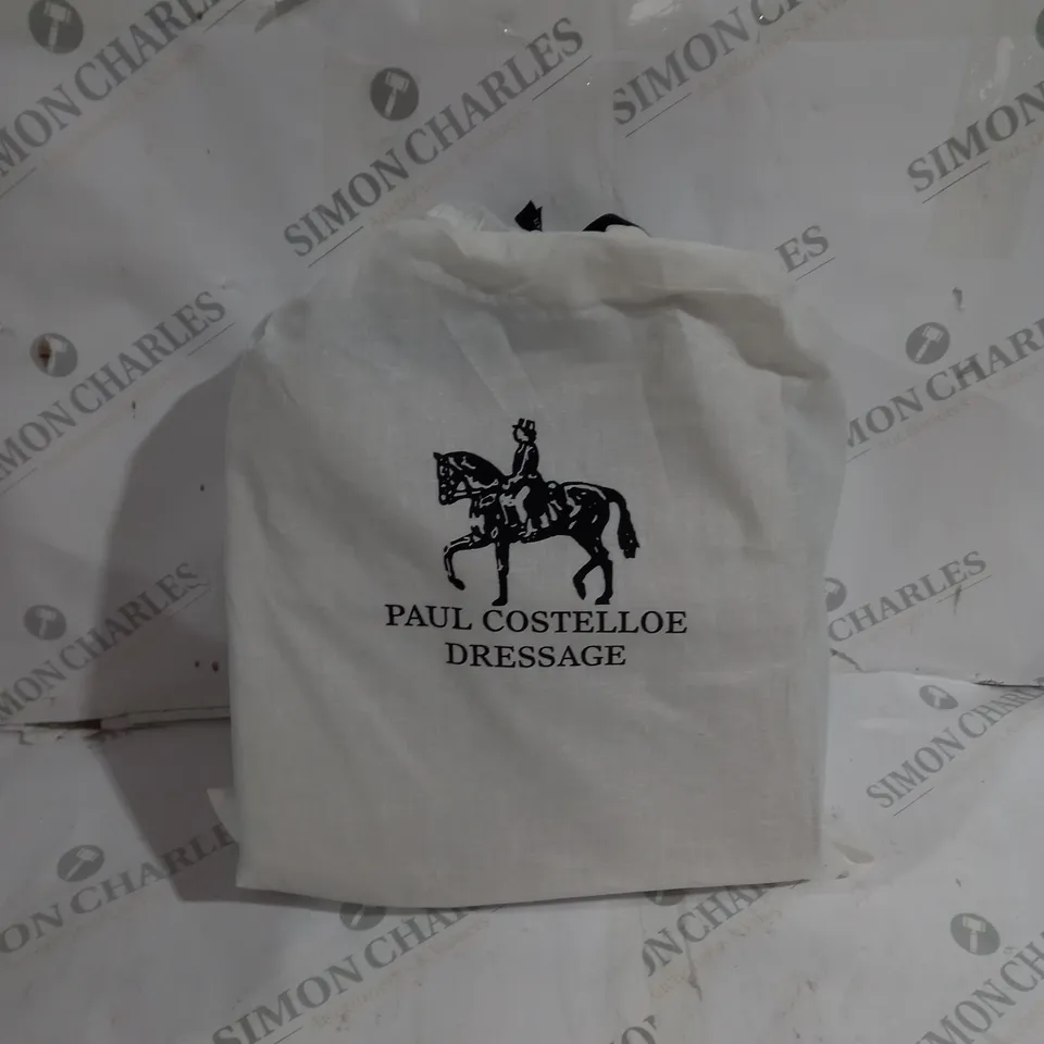 PAUL COSTELLOE DRESSAGE HANDBAG WITH MESSENGER HANDLE BLACK AND GOLD ACCENTS LEATHER 