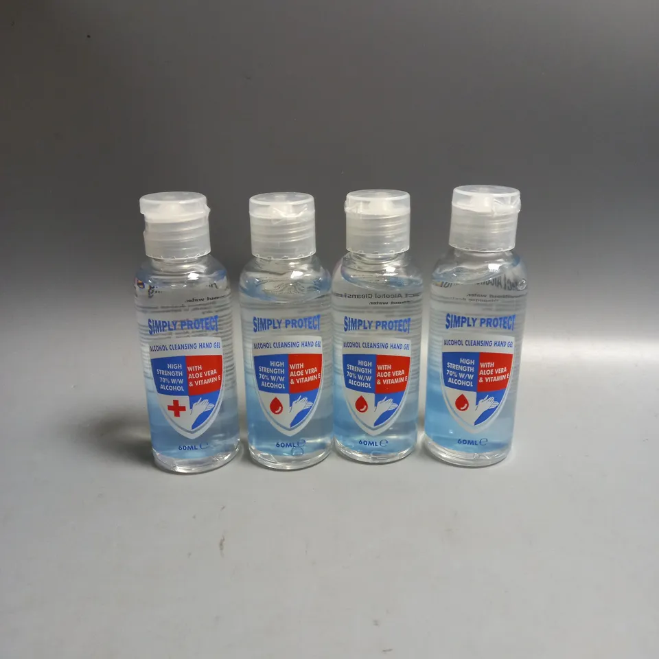 LOT OF 4 SIMPLY PROTECT ALCOHOL CLEANSING HAND GEL 60ML