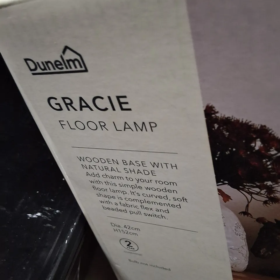 DUNELM GRACIE FLOOR LAMP – WOODEN BASE WITH NATURAL SHADE