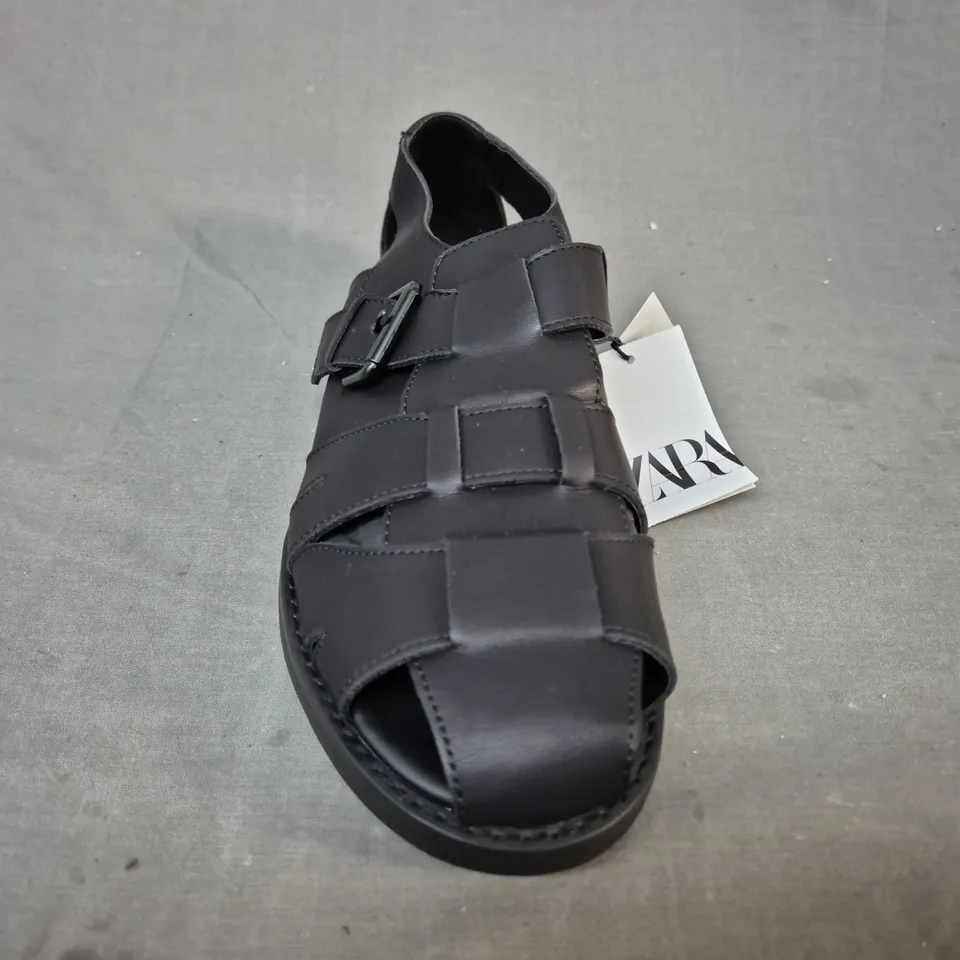 PAIR OF ZARA SINGLE BUCKLE SANDALS IN BLACK UK SIZE 10