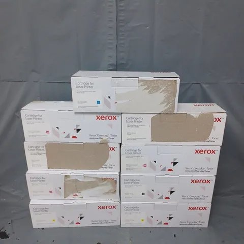 9 BOXED XEROX CARTRIDGES FOR LASER PRINTER TO INCLUDE MAGENTA, YELLOW, AND BLACK ETC. - COLLECTION ONLY