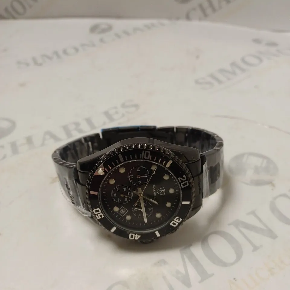 MENS RUCKSTUHL CHRONOGRAPH 8829 WATCH – BLACK DIAL - BLACK STAINLESS STEEL STRAP – 3ATM WATER RESISTANT – DATE FUNCTION