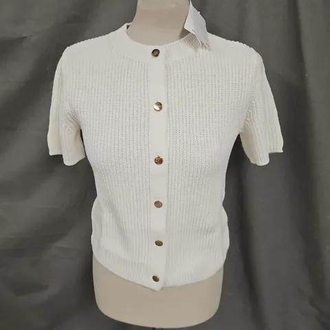 MNG SHORT SLEEVE RIBBED KNIT TOP IN CREAM SIZE S