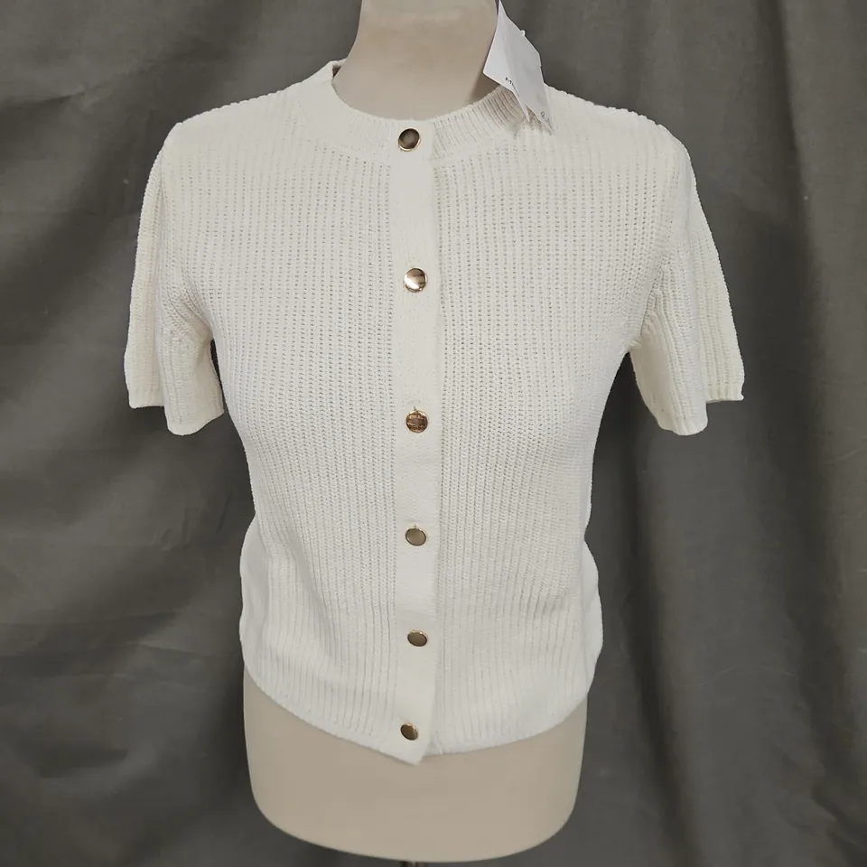MNG SHORT SLEEVE RIBBED KNIT TOP IN CREAM SIZE S