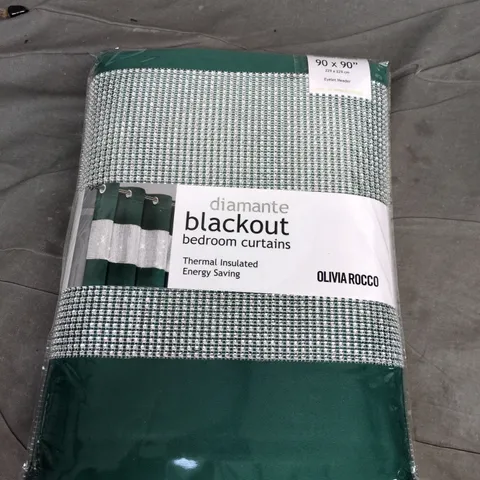 OLIVIA ROCCO DIAMANTE BLACKOUT BEDROOM CURTAINS – EYELET HEADER, 90 X 90 INCHES