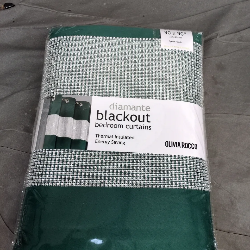 OLIVIA ROCCO DIAMANTE BLACKOUT BEDROOM CURTAINS – EYELET HEADER, 90 X 90 INCHES