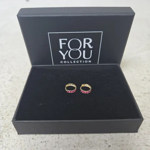 FOR YOU COLLECTION GOLD-TONE HOOP EARRINGS WITH PINK STONES
