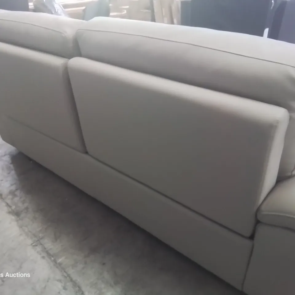 DESIGNER POWER RECLINING THREE SEATER SOFA LIGHT GREY LEATHER