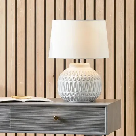 BOXED ANNELI AZTEC TEXTURE CERAMIC TABLE LAMP